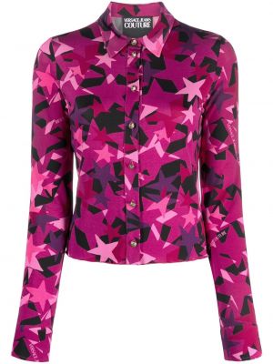 Hviezdna rifľová košeľa s potlačou Versace Jeans Couture ružová