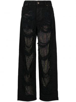 Krištáľové roztrhané džínsy s rovným strihom Darkpark čierna