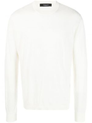 Памучен копринен пуловер Versace бяло
