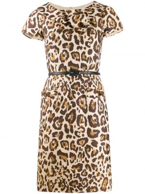 Šaty na zips s potlačou s leopardím vzorom Christian Dior - hnedá