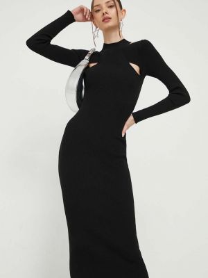 Czarna sukienka długa dopasowana z wiskozy Hugo