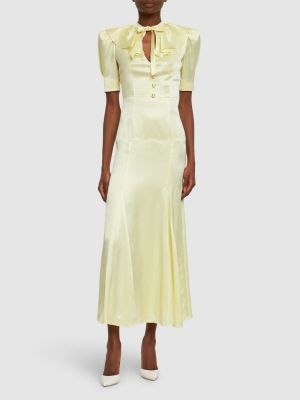 Hedvábné saténové mini šaty s krátkými rukávy Alessandra Rich žluté