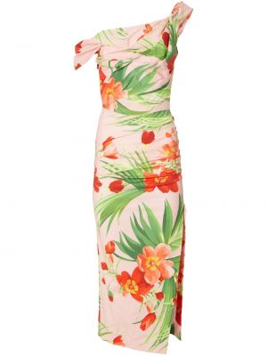 Коктейлна рокля на цветя с принт Carolina Herrera розово