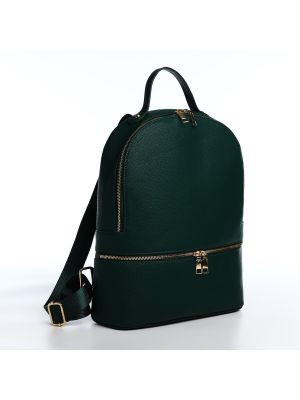 Кожаный рюкзак на молнии из искусственной кожи No Brand зеленый