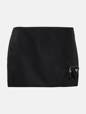 Nylonowa mini spódniczka z niską talią Prada czarna