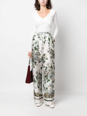 Květinové kalhoty s potiskem Semicouture bílé