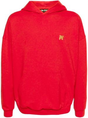 Pamučna hoodie s kapuljačom s vezom Palm Angels crvena