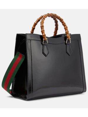 Lakovaná kožená nákupná taška Gucci čierna