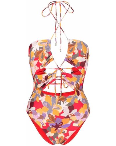 Maillot de bain à imprimé à motifs abstraits Rebecca Vallance rouge