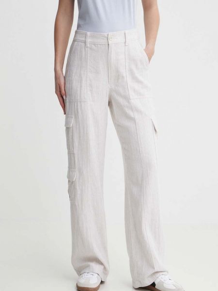 Lanene hlače visoki struk Hollister Co. bijela