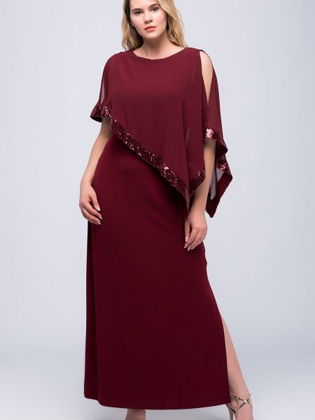 Вечерна рокля с пайети от шифон şans винено червено