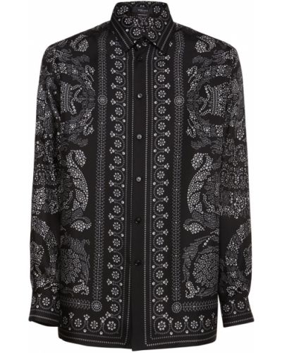 Svilena srajca s potiskom z žeblji Versace črna