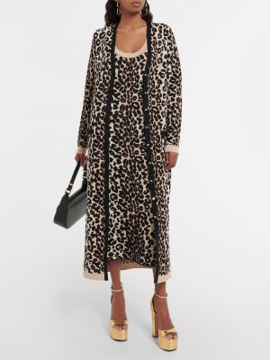 Žakárové midi šaty s leopardím vzorom Valentino béžová