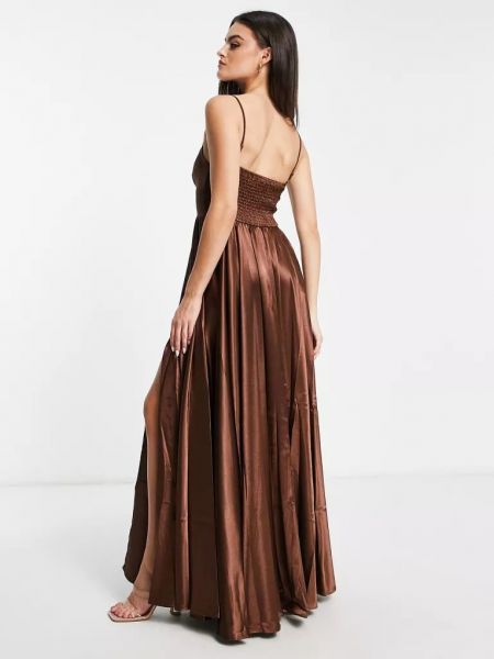 Плиссированное длинное платье Little Mistress коричневое