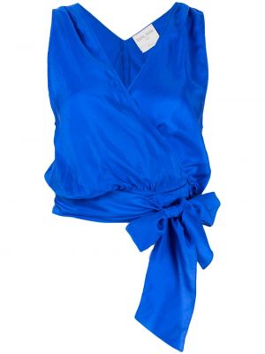 Bluzka z kokardką z dekoltem w serek Forte Forte niebieska