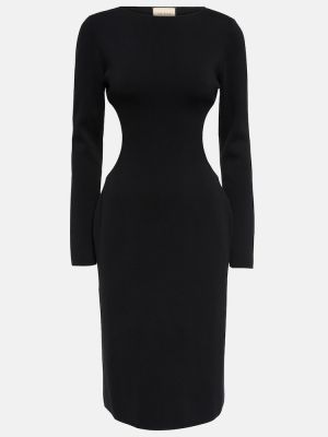 Памучна копринена миди рокля Gucci черно