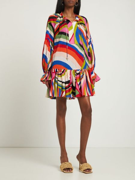 Sukienka mini z nadrukiem z falbankami muślinowa Pucci