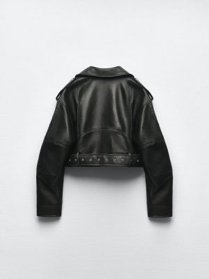 Кожаная куртка из искусственной кожи Zara черная
