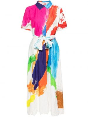 Dlouhé šaty s potiskem s abstraktním vzorem Daniela Gregis bílé