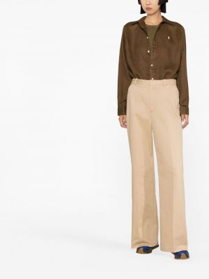 Pantalon taille haute en coton à rayures Polo Ralph Lauren beige