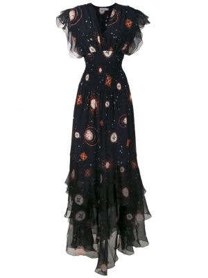 Hedvábné přiléhavé mini šaty s potiskem Isolda - černá
