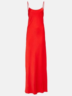 Saténové dlouhé šaty Victoria Beckham červená