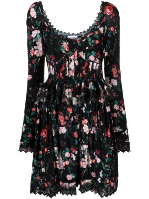 Sukienka mini w kwiatki z nadrukiem Paco Rabanne czarna