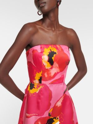 Květinové hedvábné dlouhé šaty Carolina Herrera růžové