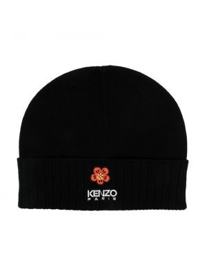 Czarna czapka wełniana w kwiatki Kenzo