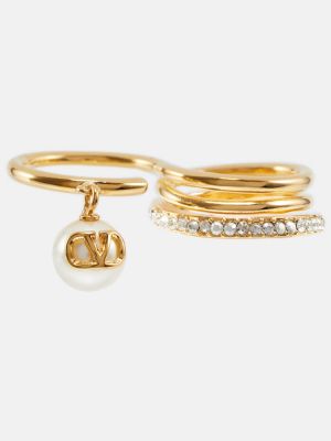 Kristály gyűrű gyöngyökkel Valentino aranyszínű