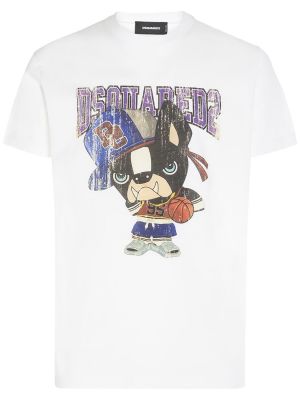 T-shirt i bomull med mönster Dsquared2 vit