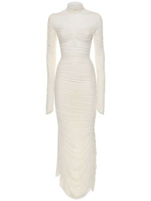 Μάξι φόρεμα από διχτυωτό ντραπέ Mugler λευκό