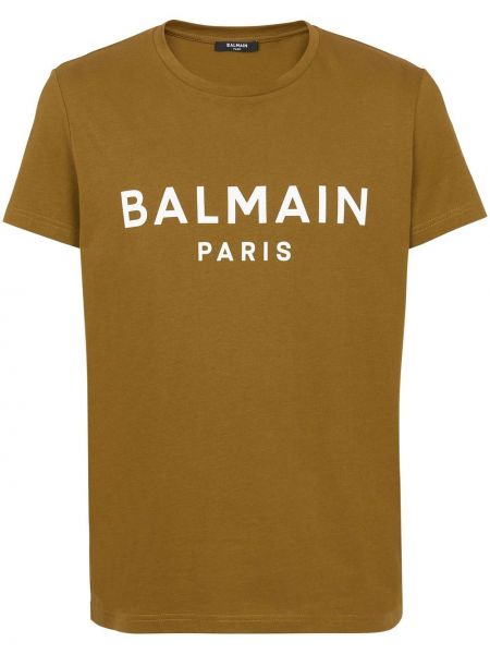 Bavlnené tričko s potlačou Balmain hnedá