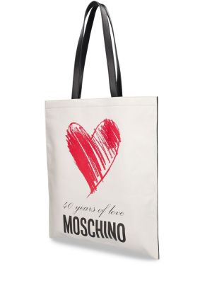 Δερμάτινη τσάντα shopper Moschino λευκό
