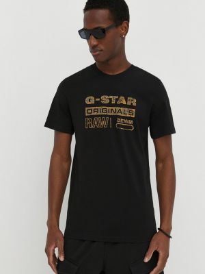 Koszulka bawełniana z nadrukiem w gwiazdy G-star Raw czarna
