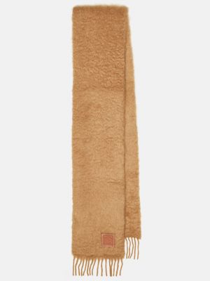 Мохеровый шерстяной шарф Loewe коричневый