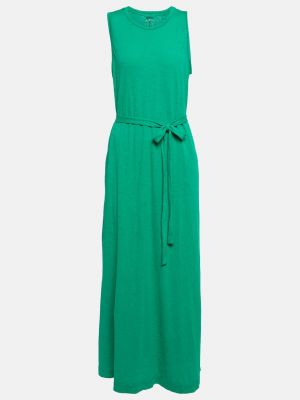 Хлопковое бархатное длинное платье Velvet зеленое