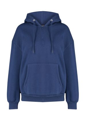 Pletena hoodie s kapuljačom od flisa oversized Trendyol plava