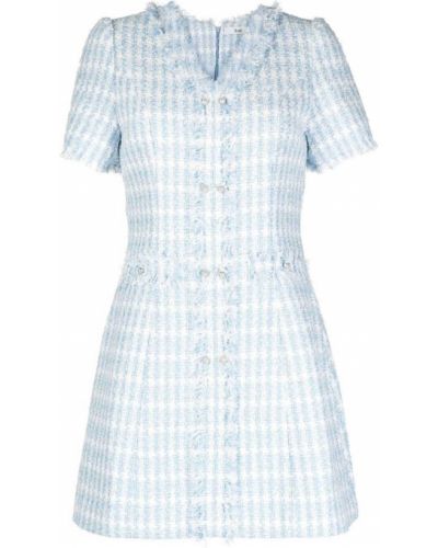 Mini obleka s karirastim vzorcem iz tvida B+ab modra