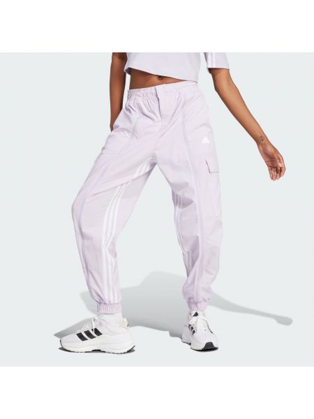 Pletené voľné priliehavé cargo nohavice Adidas fialová