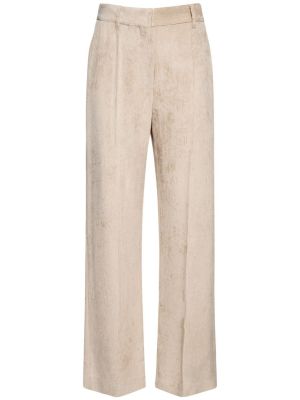 Spodnie sztruksowe z wiskozy relaxed fit Brunello Cucinelli beżowe