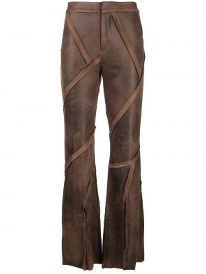Kožené kalhoty z polyesteru Kim Shui - hnědá