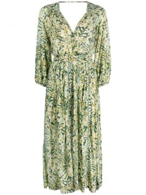 Sukienka midi z nadrukiem w tropikalny nadruk Poupette St Barth zielona