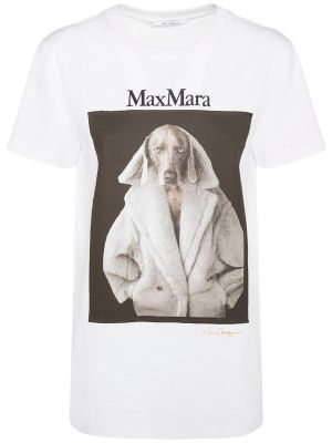 Памучна тениска с принт бяло Max Mara