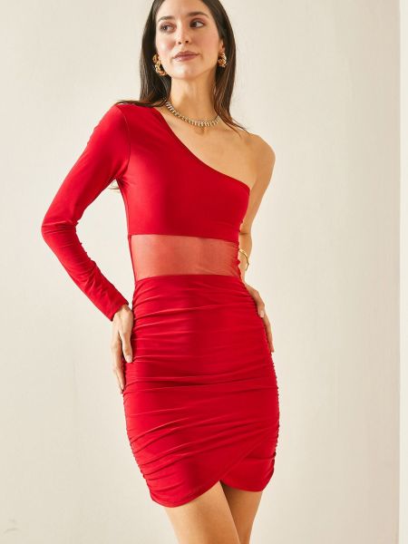 Φόρεμα με έναν ώμο ντραπέ Xhan κόκκινο