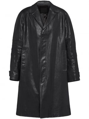 Kožené dlouhý kabát Prada - černá