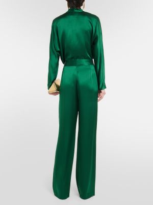 Jedwabne satynowe spodnie z wysoką talią The Sei zielone