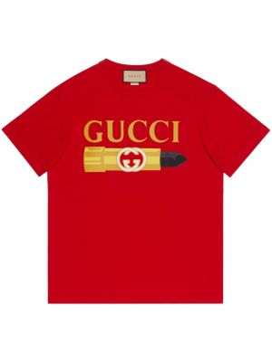 Kokvilnas t-krekls ar apdruku Gucci sarkans
