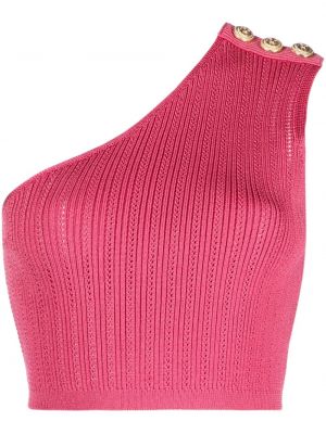 Asymmetrisk crop top i stickad Balmain rosa