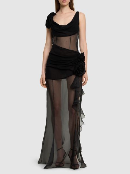 Skaidrus šilkinis vakarinė suknelė Alessandra Rich juoda
